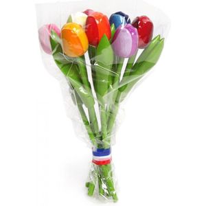 Houten Tulpen Boeket - Decoratie - 9 Gekleurde Tulpen - Holland Souvenir - 20cm