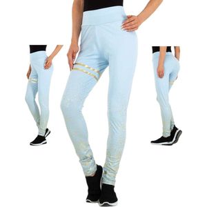 Holala stretchy sport broek lichtblauw goud glitter L/XL