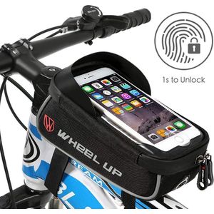 Fietstas met vingerafdruk ontgrendeld (Touch ID) waterdichte frametas met TPU-touchscreen, bovenbuiszak voor fiets, houder voor mobiele telefoons tot 6 inch