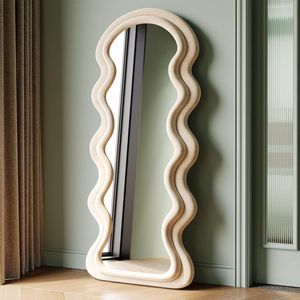 Wandspiegel – Golvend, staand, full-body, flanel, houten frame, 160x60 cm, wit