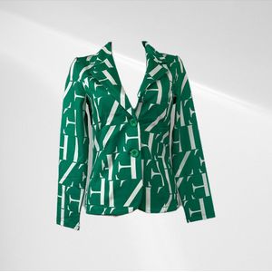 Angelle Milan - Casual blazer - Groen met witte letters - Travelstof - Maat M - In 5 maten verkrijgbaar