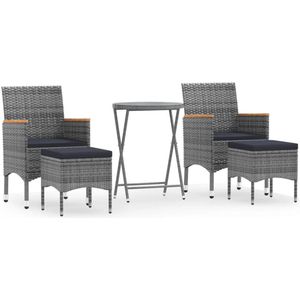 vidaXL Bistroset - 5-delig - Poly Rattan - Grijs Tuinstoel - Tuintafel - Lounge Set - Buitendecor - Poly Rattan