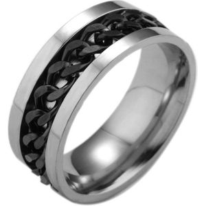 Anxiety Ring - (Kettinkje) - Stress Ring - Fidget Ring - Anxiety Ring For Finger - Draaibare Ring - Spinning Ring - Zwart - (21.75mm / maat 68)