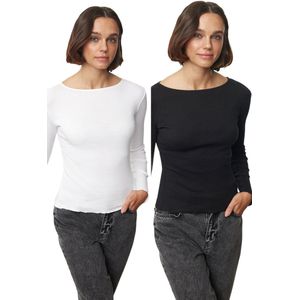 Trendyol Zwart-Wit Dubbelpak Slanke/Pasvorm Normale Baby-Overlock Gedetailleerde Gebreide Blouse Twoaw25Bz00210