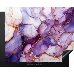 KitchenYeah inductie beschermer 65x52 cm - Marmer print - Paars met goud - Kookplaataccessoires - Afdekplaat voor kookplaat - Anti slip mat - Keuken decoratie inductieplaat - Inductiebeschermer - Inductiemat lila - Beschermmat voor fornuis