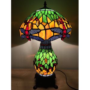 Tiffany lamp Studio victoriaanse stijl ""Green Dragonfly"" lamp met 2 lichtpunten! - tafellamp Glas (glas-in-lood)
