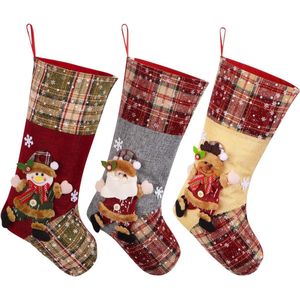 Kerstkous, Big Xmas Stockings Decoratie, 48,7 cm Santa Snowman Rendier Stocking Kerstversiering en feestaccessoires, set van 3