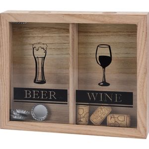 Kurk en bierdop houder meter - hout - 25x21x4cm- kurk - wijn - bier - Wandmontage