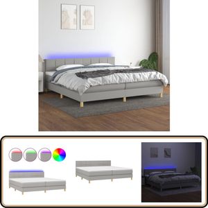 vidaXL Boxspring met LED - Stof - Lichtgrijs - 200x200 cm Boxspring - Led Boxspring - Boxspring Grijs - Pocketvering - Slaapcomfort