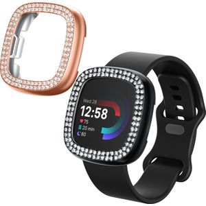 kwmobile 2x kunststof horloge rand bescherming geschikt voor Fitbit Versa 4 / Sense 2 Beschermhoes - Glitter beschermhoesje zwart / roségoud