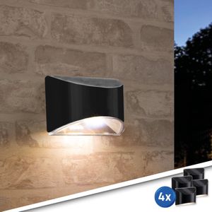 Solar wandlamp buiten 'Quinn' - Voordeelset van 4 stuks - Down light - Tuinverlichting op zonne-energie geschikt voor schutting - Zwart