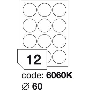 R0100.6060K.A Rayfilm ronde etiketten diameter 60 mm wit 1200 stuks 12 per blad doos 100 blad