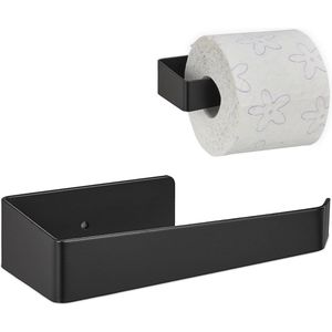 Relaxdays toiletrolhouder zelfklevend - wc rol houder zwart - toiletpapierhouder muur