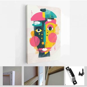 Gezicht portret abstractie muur kunst illustratie ontwerp vector. creatieve vormen ontwerp graphics met getextureerde geometrische vormen - Moderne kunst canvas - Verticaal - 1856567401