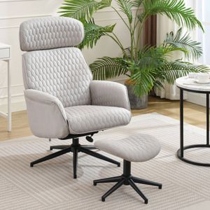 Grijs verstelbare ontspannings leuningstoel met voetkruk, 107 cm hoogte, 50 cm zitbreedte, 51 cm zitdiepte, 95-125 ° neiginghoek, hoofdstanghoogte verstelbaar, lounge stoel, bureaustoel, 360 graden rotatie