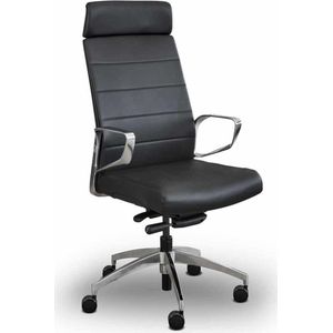 ABC Kantoormeubelen ergonomische directiefauteuil 605 chroom/zwart van echt leder