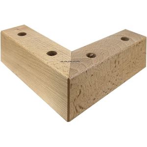 Meubelpoot hoek 18 bij 18 cm en hoogte 6 cm van massief hout - Set van 4 stuks