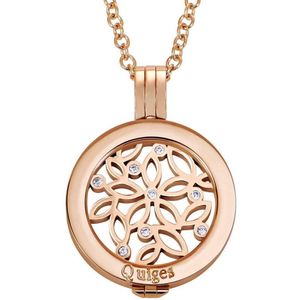 Quiges Munthouder met Ketting en Munt 25mm Zirkonia Bloemen - RVS Roségoudkleurig - EPRHZ659