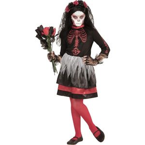 Widmann - Spaans & Mexicaans Kostuum - Agape Bruid Dia De Los Muertos - Meisje - Rood, Zwart - Maat 158 - Halloween - Verkleedkleding