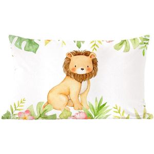 Sierkussen - Leeuw Jungle Planten Bloemen - Groen - 30 Cm X 50 Cm