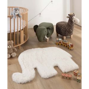 Kindervloerkleed Olifant - Fluffy wit 80x100 cm