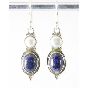 Fijne zilveren oorbellen met lapis lazuli en parel