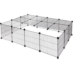 Puppyren of Konijnenren - Voor Binnen - Plastic en Metaal - Zwart 147x111x37 cm