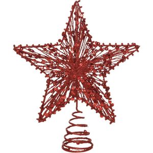 Kunststof ster piek/kerstboom topper rood 22 cm - Kerstversiering/kerstboomversiering