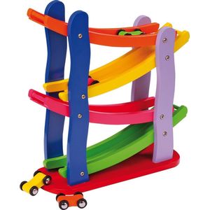 Houten knikkerbaan met auto's - Multi kleuren - 4 auto's inbegrepen - Kinderpuzzel 18 maanden