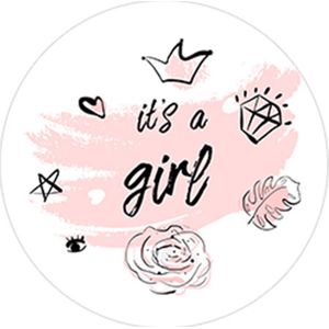 DW4Trading Geboorte Sticker It's A Girl Roze-wit - Envelop - Sluitsticker -  Babyshower - 24 Stuks – Ø 4,5 cm