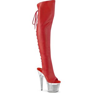 Pleaser - SPECTATOR-3019 Plateau Overknee Laarzen - US 10 - 40 Shoes - Rood/Zilverkleurig