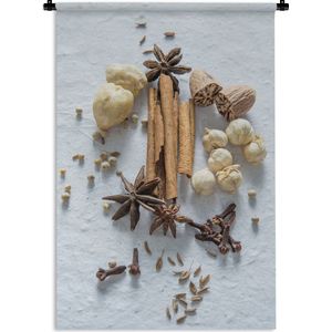 Wandkleed Kruiden en Specerijen - Kruiden op een lichte ondergrond Wandkleed katoen 60x90 cm - Wandtapijt met foto