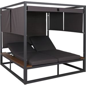 Aluminium lounge tuinligstoel MCW-M63b, XL ligstoel Bali ligstoel, 10cm kussen ~ donkergrijs Kussen donkergrijs