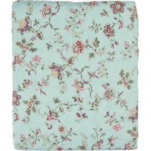 Clayre & Eef Bedsprei 2-persoons Turquoise Polyester Rechthoek Bloemen Sprei