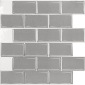 Aufun 3D Tegel Sticker 30cm x 30cm,10 Stuks Keuken Badkamer Metro Tegels PVC Zelfklevende Tegels Met Glanzend, Zelfklevend Waterdicht, Wandtegel Decor (Grijze)