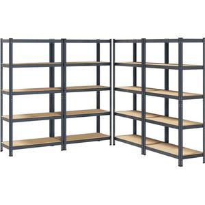 vidaXL - Opbergrek - 5-laags - 4 - st - staal - en - bewerkt - hout - antracietkleurig