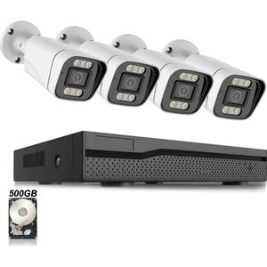 Teceye Compleet Camera Beveiliging Set met 4x POE Camera - Beveiligingscamera - Beveiligingscamera binnen - Beveiligingscamera buiten - CCTV Camera systeem - Beveiligingscamera set - Bewakingscamera set