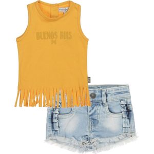Koko Noko - Kledingset(2delig) - short jeans - mouwloos shirt geel - Maat 86