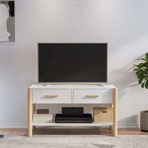 The Living Store Televisiemeubel - Klassiek Design - Duurzaam Hout - Stabiele Poot - Veel Opbergruimte - Stevig Blad - Wit - 82 x 38 x 45 cm