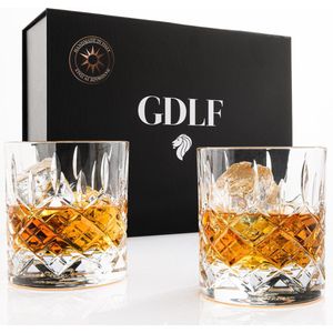 GDLF® Handgemaakte Kristallen Whiskey Glazen Set van 2 in Luxe Geschenkdoos | Handgemaakt in Italie | Royal Collectie | Hoogwaardig Kristal | Whiskey Set | Luxe Glazen | Cadeau Voor Man | Vaderdag Cadeau