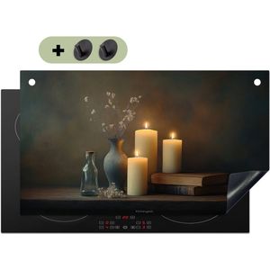 KitchenYeah® Inductie beschermer 91.2x52 cm - Kaarsen - Stilleven - Rustiek - Boeken - Kookplaataccessoires - Afdekplaat voor kookplaat & Spatscherm achterwand - Inductiebeschermer - Inductiemat - Inductieplaat mat - Keuken decoratie