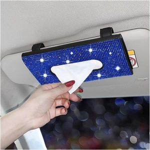 Glinsterende Kristal Zakdoekdoos PU-lederen Zakdoekdoos voor Auto - Blauw .