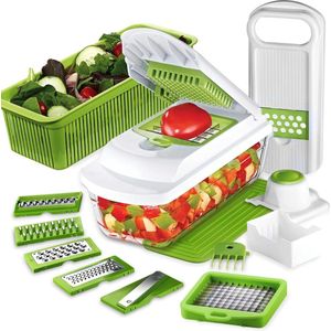 16-delige gourmet groenteschaaf set - uiensnijder voor blokjes, repen, schijven en kwarten - inclusief mandoline, komkommerschaaf en rasp