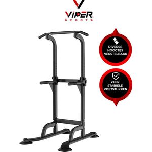 Viper Sports Krachtstation - Multifunctioneel trainingsrek - Power tower met Pull up bar – Fitness apparaat krachttraining – Anti-slip handvaten – Super stabiel – In hoogte verstelbaar – B75xL82xH165-210 cm – Zwart