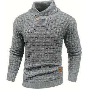 Mannen Casual Wafel Patroon Hoge Stretch Trui, Stijlvolle Volwassen Trui Voor Herfst Winter