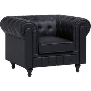 Beliani CHESTERFIELD - Chesterfield fauteuil - Zwart - Kunstleer