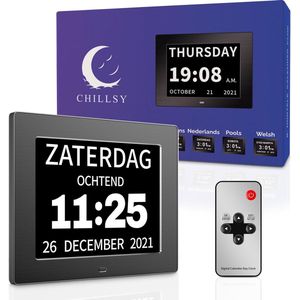 Chillsy - Digitale Dementieklok XL – Kalenderklok met Datum en Dag – Alarmfunctie – 8 inch