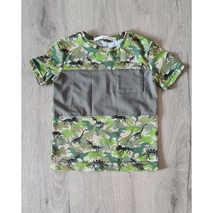 T-shirt jongens - dino camouflage print - beige/groen - maat 128