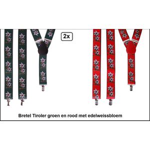 2x Bretel Tiroler rood en groen met edelweissbloem - Oktoberfest |Tirol |Apres ski |festival| themafeest |bretels| bierfeest