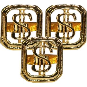 3x stuks carnaval/verkleed spullen - Gouden dollar ring verstelbaar - Gangster/Pimp accessoires